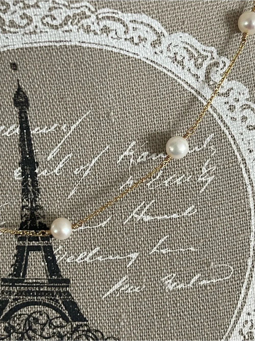 14k Gold Pearl Station Necklace